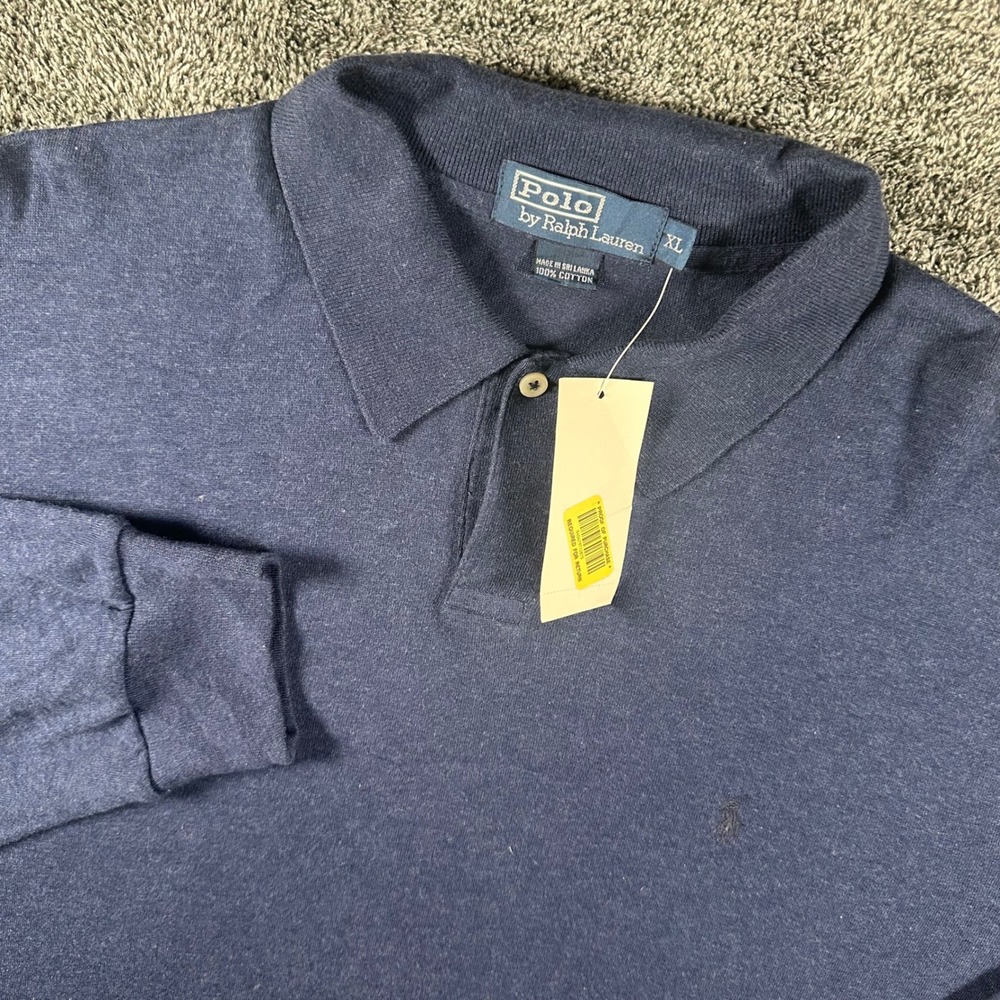 Ralph Lauren Polo Shirt Mens XL Navy Blue Long Sleeve Cotton Soft Y2K NEW